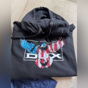 DUX Black Hoodie with Eagle Graphic AND DUX t shirt XL (2 piece hoodie + tshirt)